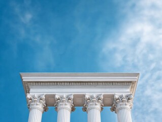 Fototapeta premium Timeless Neoclassical Architecture Majestic Marble Columns Against Open Sky Real Estate Marketing and Cultural Heritage Promotion
