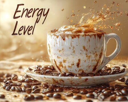 Animated Coffee Mug Progress Bar Displaying Energy Level Concept - Powered by Adobe