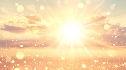 Golden Sunset Sky With Sparkling Lights And Clouds