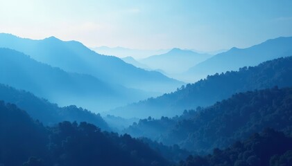 Fototapeta premium Vaporous mist envelops an otherworldly landscape shrouded in blue haze, foggy, vapor trail, abstract texture