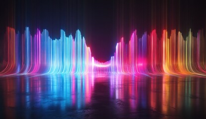 Neon Lightscape: Vibrant Rainbow Hues Reflecting on a Dark Surface
