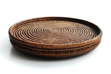 A round woven basket tray with a textured surface for serving or display.