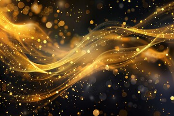 Elegant Black and Gold Abstract Fluid Waves with Shimmering Metallic Texture for Luxury, Modern Glamour, and High-End Design Backgrounds