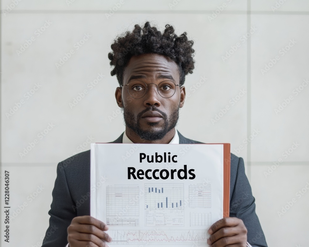 Aufkleber minimalist office black professional with open public records folder - modern data transparency and 