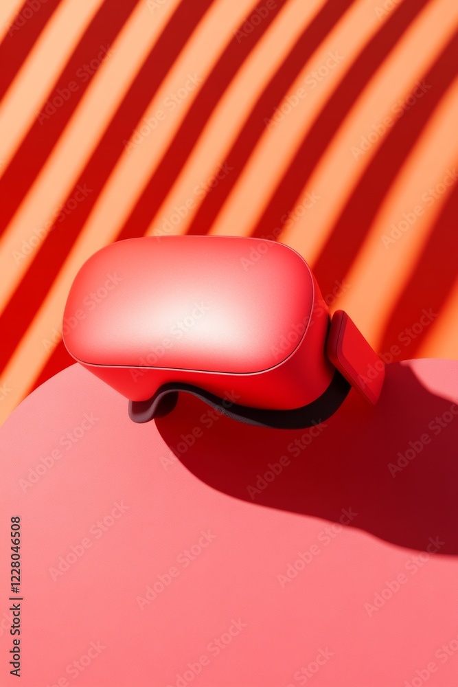 Poster sleek virtual reality headset in vibrant coral red with modern geometric design - innovative tech ac