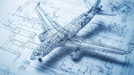 Detailed technical blueprints showcasing the design of a modern airplane for engineering and aviation analysis. Generative AI
