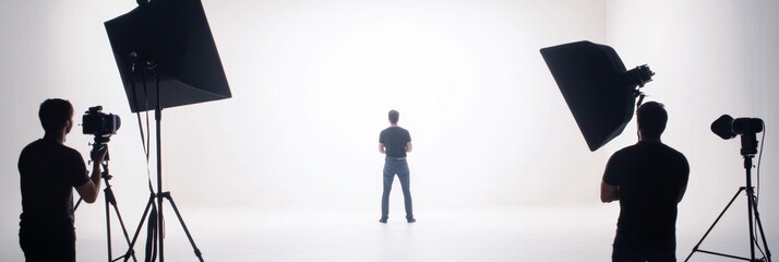 Minimalist Studio Setup Professional Lighting and Camera Gear - Modern Visual Content Production and Creative Media Industry Solutions