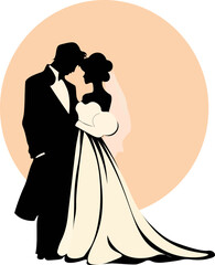 bride and groom silhouette, lovers silhouette, valentines day, wedding,