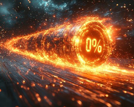 Glowing Digital Progress Bar with Advancing Numbers Towards 100 Completion