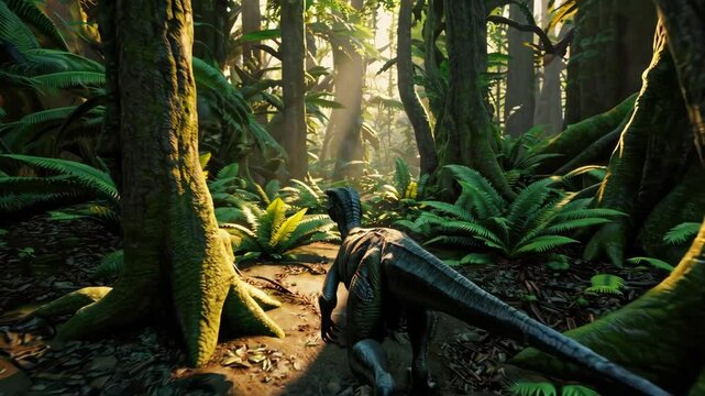 Velociraptor dinosaur in the wilderness