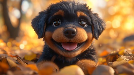 Cute puppy in the flowers