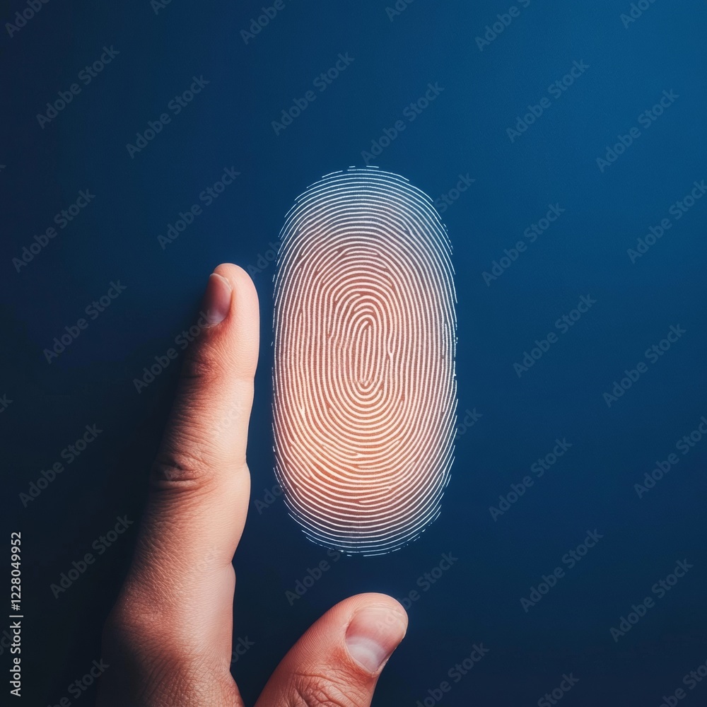Aufkleber Futuristic Biometric Interface Robotic Hand with Digital Fingerprint on Holographic Display - Advanced Cybersecurity Solutions for Tech Industry and Personal Data Protection