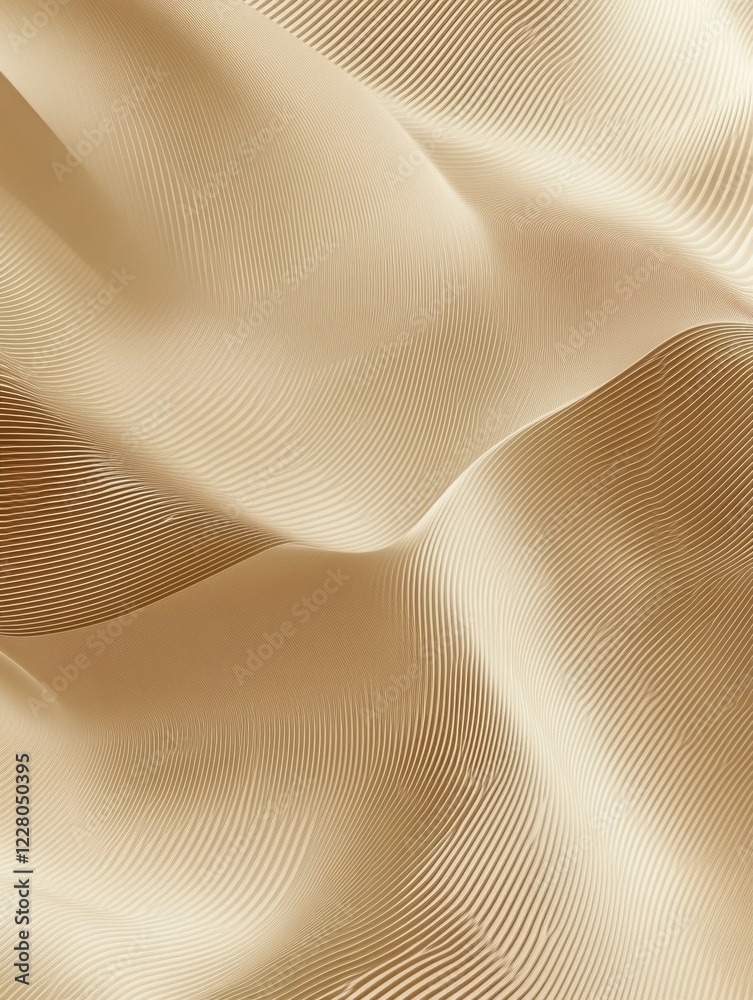 Fototapete Elegant golden fabric drapes softly under natural light creating gentle waves and textures in a serene setting. Generative AI