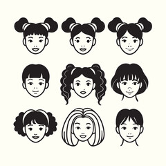 Girls hair style icons vector