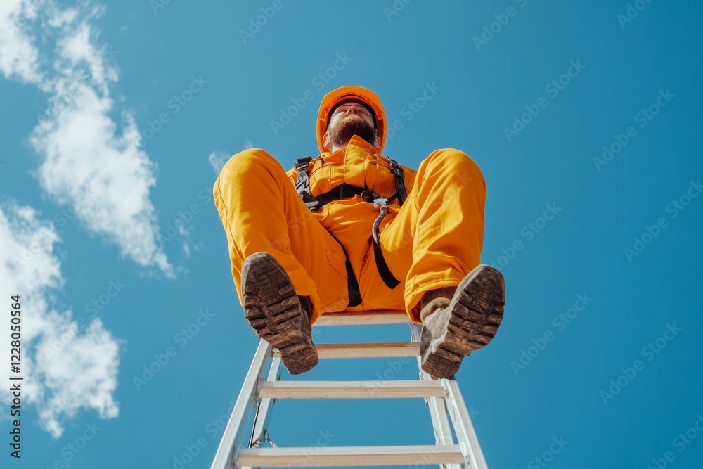 Aufkleber vibrant connectivity maintenance engineer on metal ladder with clear sky - dynamic telecom industry 