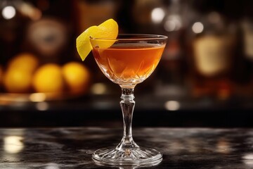 A classic martini cocktail in a chilled glass with lemon wedge garnish on the rim, ready to be enjoyed at a refined gathering.