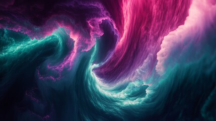 Psychedelic waves of neon green, hot pink, and deep indigo swirling in a mesmerizing fractal pattern 