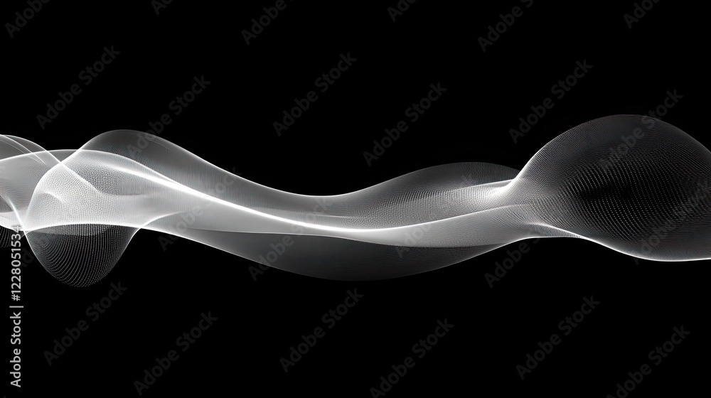 Poster smooth gradient of light gray to black with abstract metallic waves and soft tech-inspired curves.