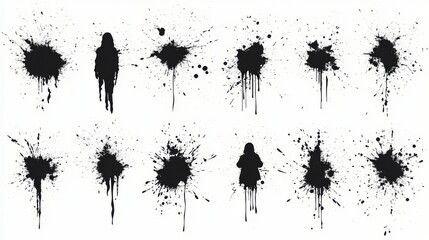 Black ink splashes isolated on white background. Grunge vector elements