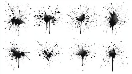 Black ink splashes isolated on white background. Grunge vector elements