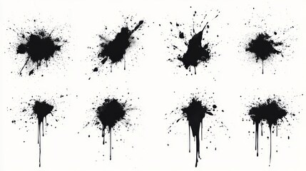 Black ink splashes isolated on white background. Grunge vector elements