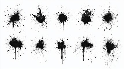 Black ink splashes isolated on white background. Grunge vector elements