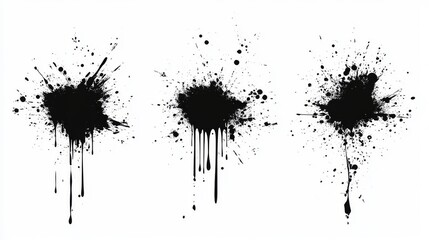 Black ink splashes isolated on white background. Grunge vector elements