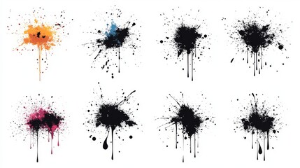 Black ink splashes isolated on white background. Grunge vector elements