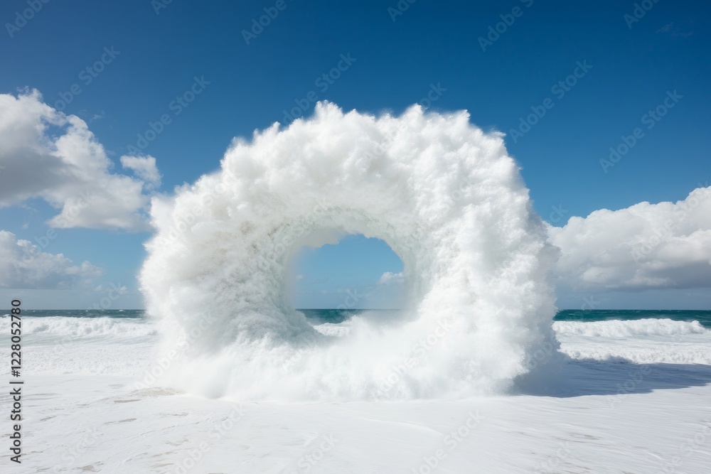 Poster dynamic oceanic force surging tsunami wave with swirling vortex at center - visual aid for risk mana