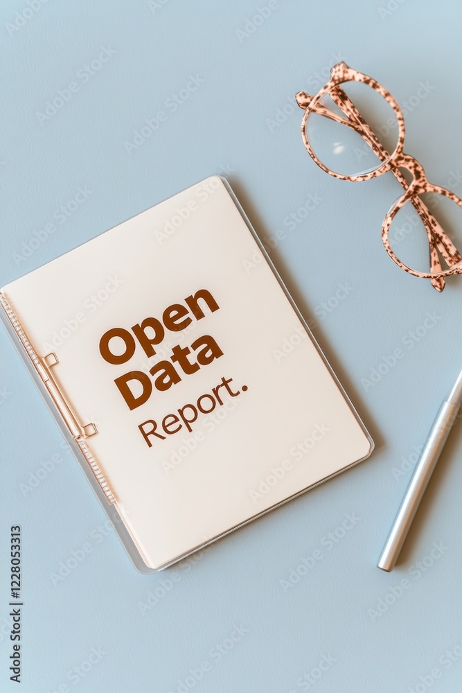 Poster Modern Flat Lay for Business Insights Open Data Report on Minimal Light Gray Surface - Tech Innovation and Transparency for Digital Marketing Professionals