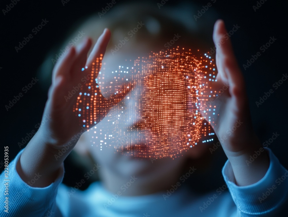 Aufkleber Interactive Augmented Reality Child Engages with Holographic Touch Display for Innovative Learning in Education - Digital Immersive Experience and Future-Ready Tech in Classrooms