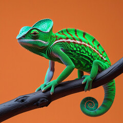 Obraz premium Chameleon Animal Nature Wild Green Orange Purple Red Yellow Green