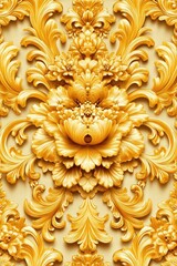 Vintage wallpaper with ornate gold swirls and floral patterns, suitable for luxury interior designs.