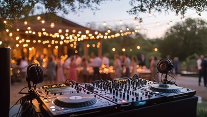 Outdoor Party DJ Setup Under String Lights