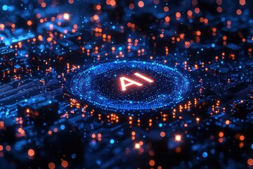 Futuristic AI design with glowing neon elements and digital connections