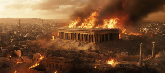 Fototapeta premium The Fall of Jerusalem: Nebuchadnezzar's Devastating Siege and the Exile of the Jewish People, a Historic Tragedy