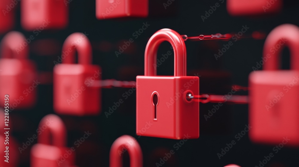 Poster Cybersecurity Visualization Red Lock Icons on Black Digital Interface - Advanced Tech Content and Secure Network Infrastructure Promotion