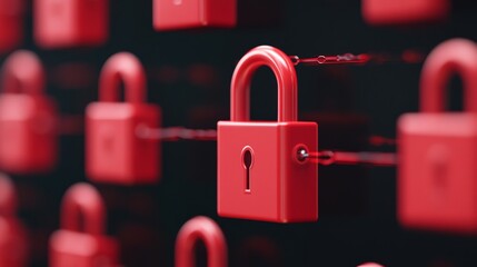 Cybersecurity Visualization Red Lock Icons on Black Digital Interface - Advanced Tech Content and Secure Network Infrastructure Promotion