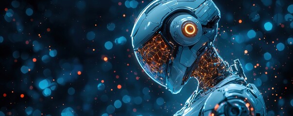 Futuristic humanoid robot with glowing details in a digital illustration