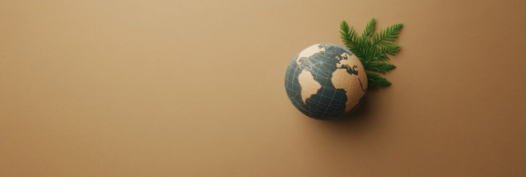 Earth-Centric Eco Display Textured Globe with Renewable Icons and Evergreen Elements - Sustainability Advocacy and Environmental Awareness Content for Green Industries