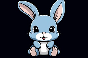 Obraz premium Simple cartoon bunny with gray outline and white spots on baby blue background with shading