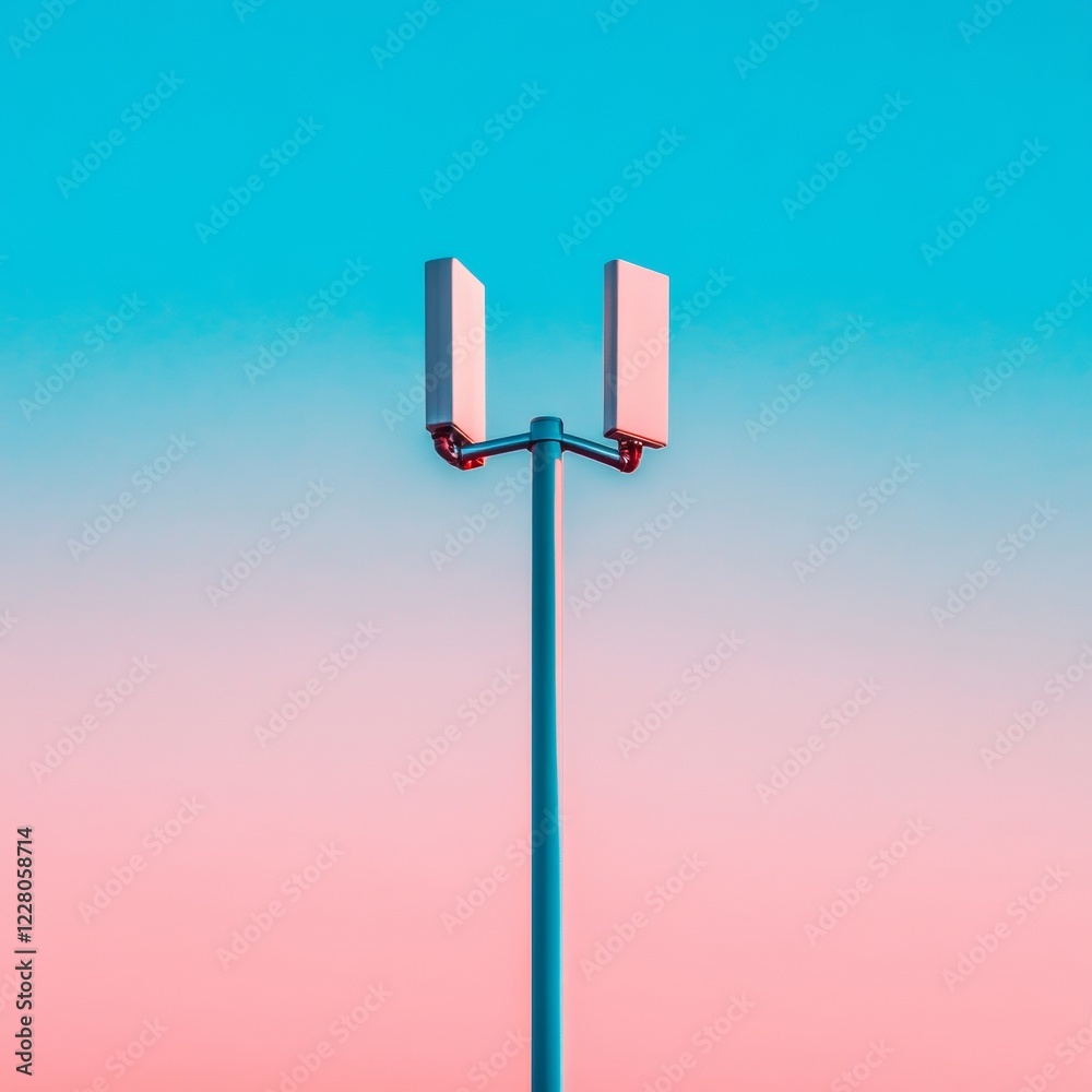 Poster vibrant connectivity in minimalist sunset advanced telecommunication tower with aerial fiber optics 