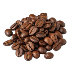 Naklejka premium A close-up shot of a pile of roasted coffee beans, isolated on transparent background