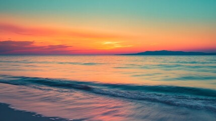 Vibrant sunset waves blending orange, magenta, and turquoise in a dreamy, fluid motion