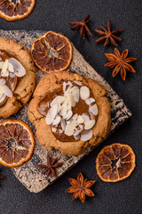 Round cookies with nuts and chocolate butter
