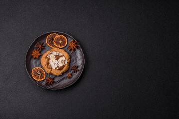 Round cookies with nuts and chocolate butter