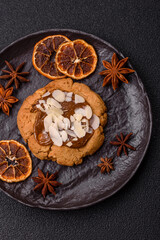 Round cookies with nuts and chocolate butter