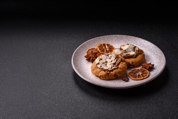 Round cookies with nuts and chocolate butter