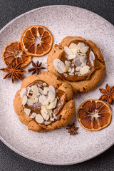 Round cookies with nuts and chocolate butter