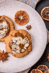 Round cookies with nuts and chocolate butter